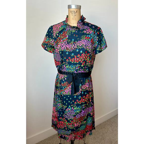 Richard Kaplan Vintage Floral Dress with Ruffles & Bow size XS - Picture 1 of 7